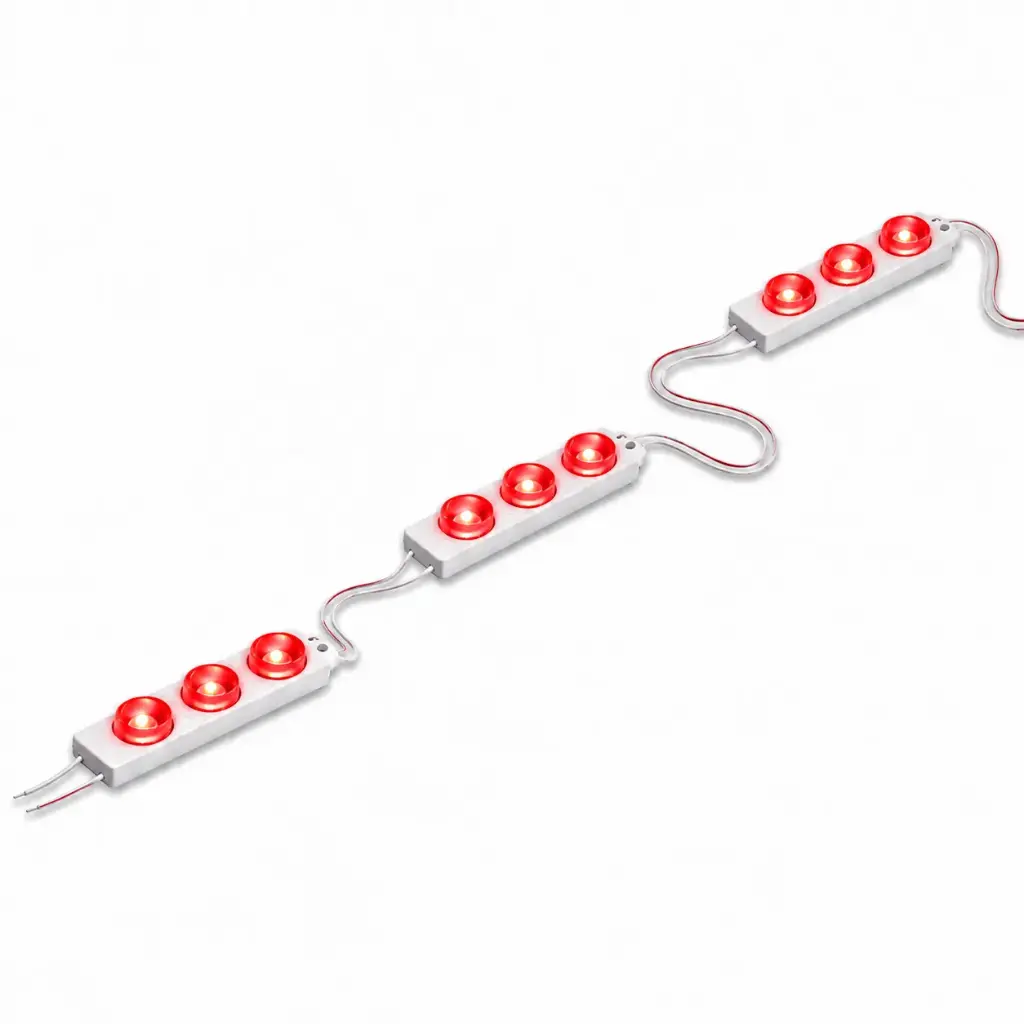 RED LED 1.5MO/FT;3LED/MO 12V; 66.6FT/PK;99MOD/PK;.053W/MOD- 8 BG OR PK PER BOX