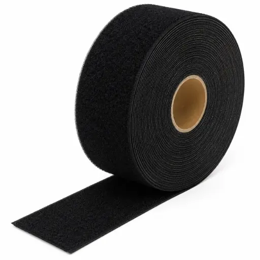 [202BK020LR25] 3/4in Black Velcro Loop 25yd with Adhesive Tape